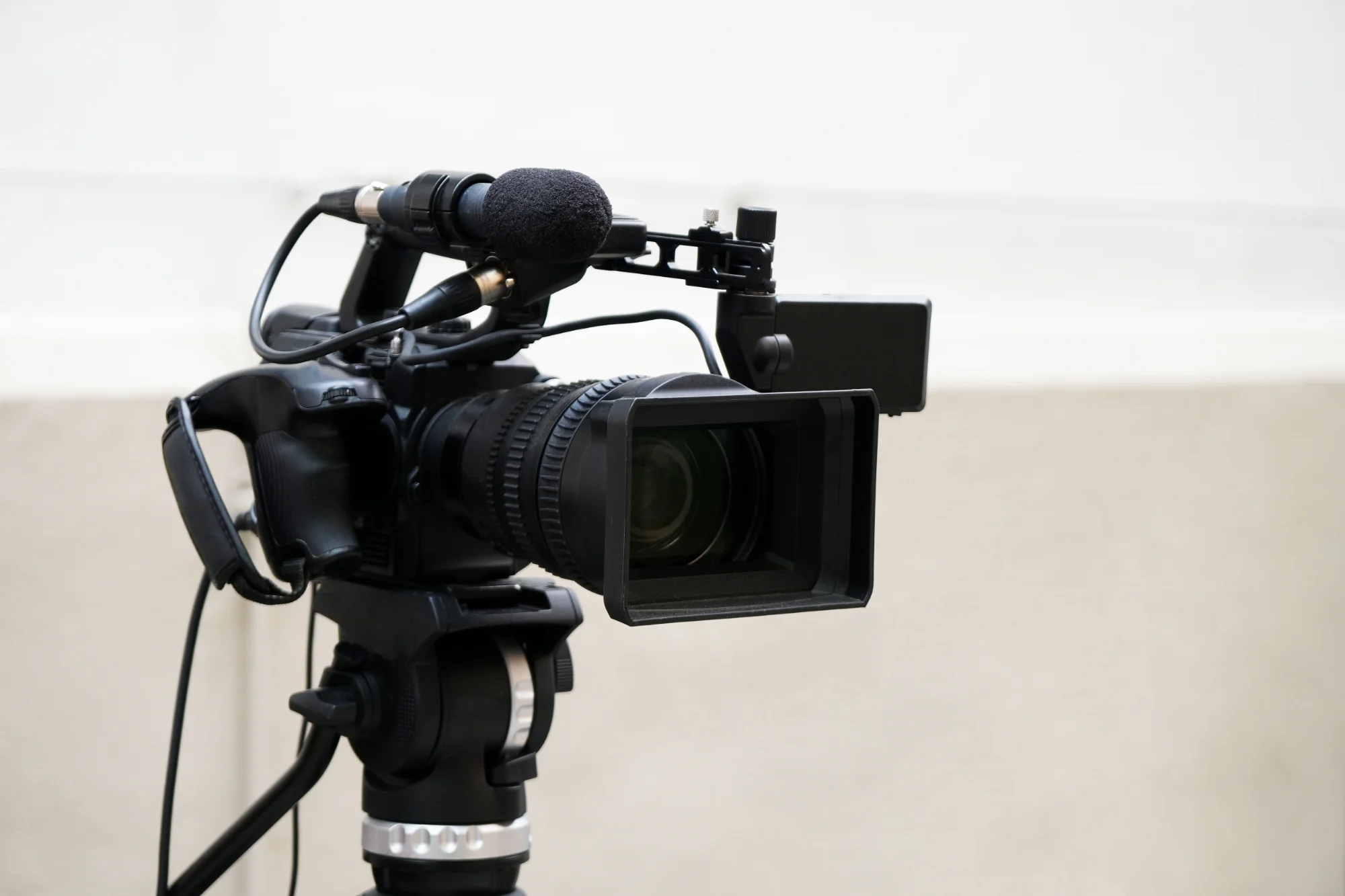 Professional video camera on a tripod